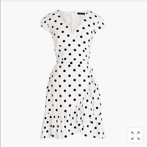 Ruffle-front mini dress in soft rayon polka dots